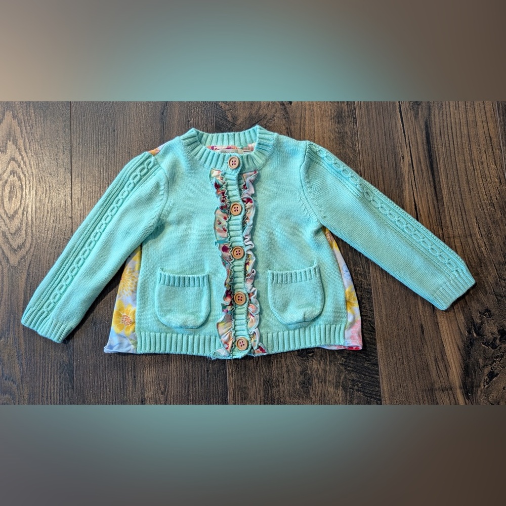 Matilda Jane Happy and Free Irresistable Mint Floral Ruffle Cardigan 12-18 Mo.